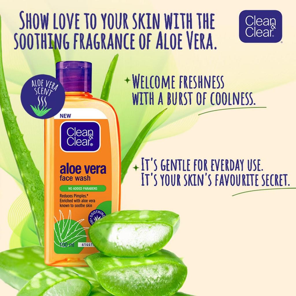 Clean & Clear Aloe Vera Face Wash 100ml Gentle Daily Skin Cleanser Reduces Pimples Naturally