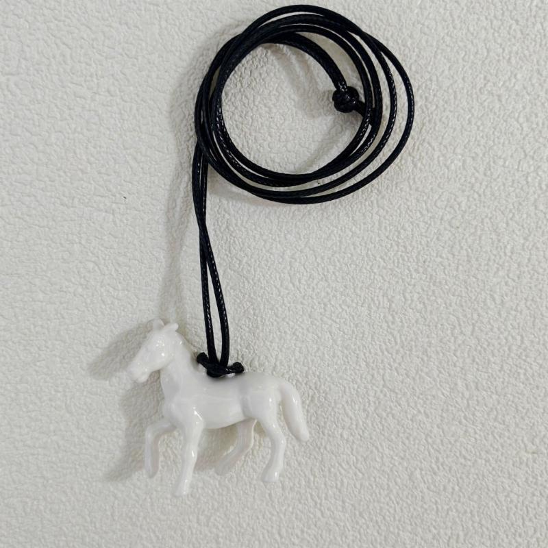 Versatile Long Pendant Necklace Featuring Horse Design In Vibrant Acrylic On Soft Leather Rope for Various Outfits