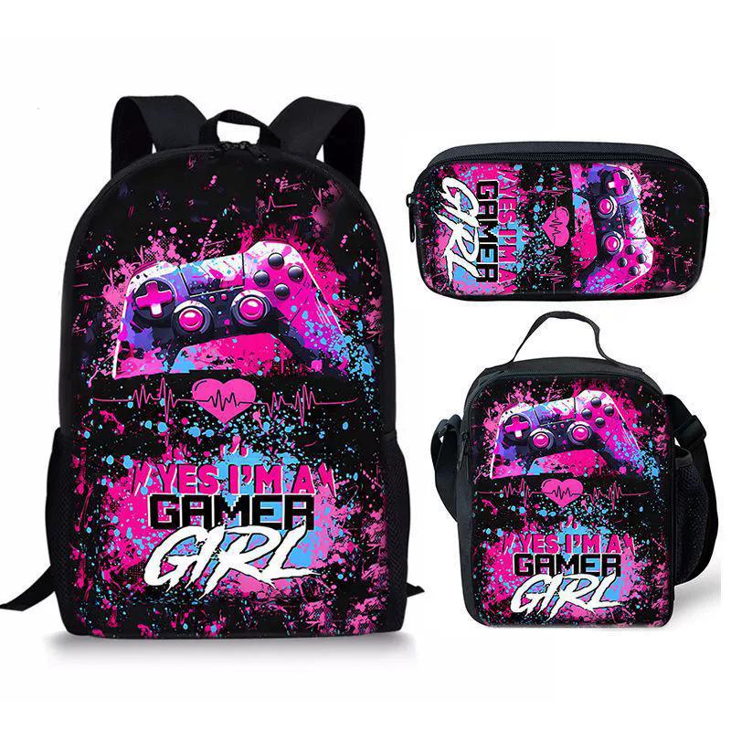 Spielkonsolen-Schülerrucksack D-made Dreiteiliges Paket, Federmäppchen, Bedruckter Rucksack, Rucksack