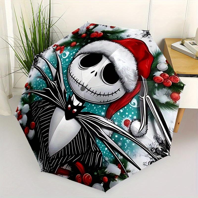 

Jack Skellington, Christmas Automatic Opening and Closing Umbrella - 8 Ribs Portable Folding Umbrella with Plastic Handle, Suitable for Leis
