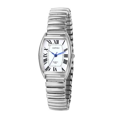 Paaruhren, Römische Ziffern, Analoganzeige, Quadratisch, Antiker Stil, Stilvoll, Elastisches Armband, Quarzuhren, Silber, Herren und Damen,