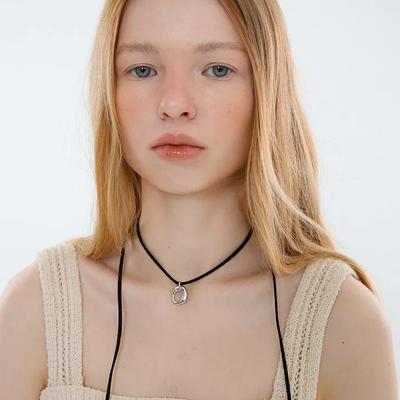 LOGO CHARM CORD NECKLACE_BLACK