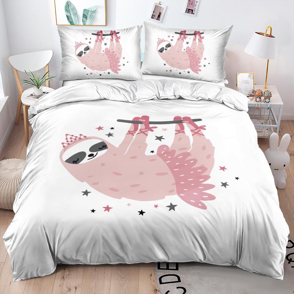 Cartoon Sloth Bedding Set For Bedroom Home Manga Style Sloth Print Duvet Cover Lazy Sleeping Australian Animal Soft Quilt Cover