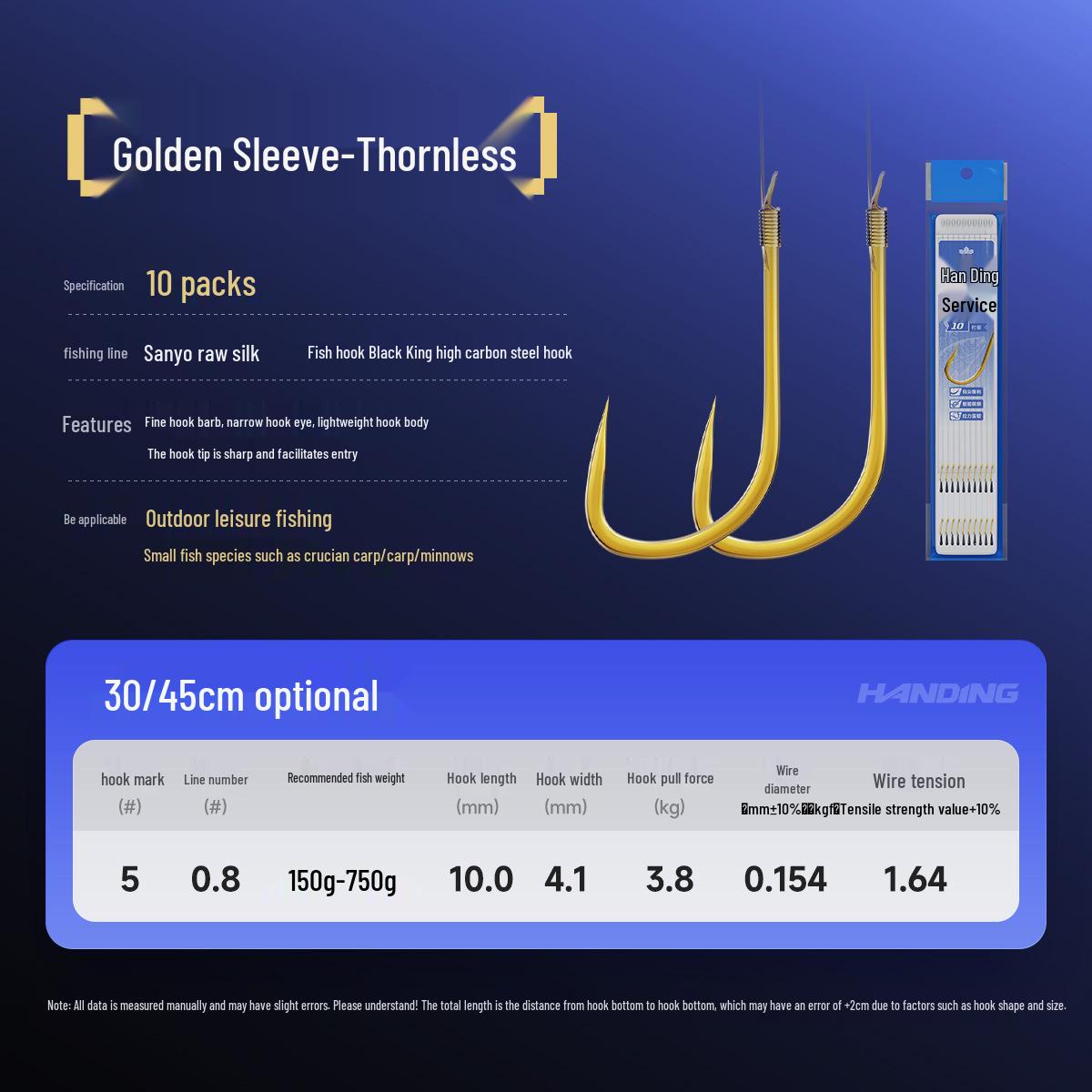 

25th Anniversary Hanging Gold Sleeve Barbless Double Hooks - 10 Pack, 30/45cm Lines Barbless Gold Sleeve, 30cm