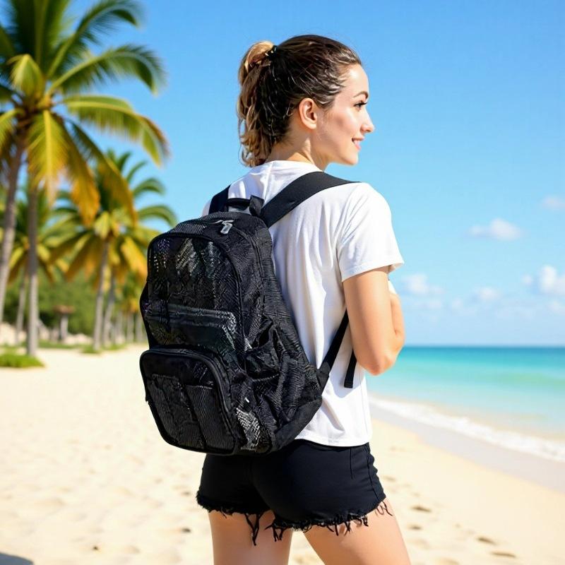 Backpack Schoolbag Shoulder Bag Girls Middle School Student Lightweight Fitness Foldable Large Capacity Mesh Scarf Bag Grid Holes Bag