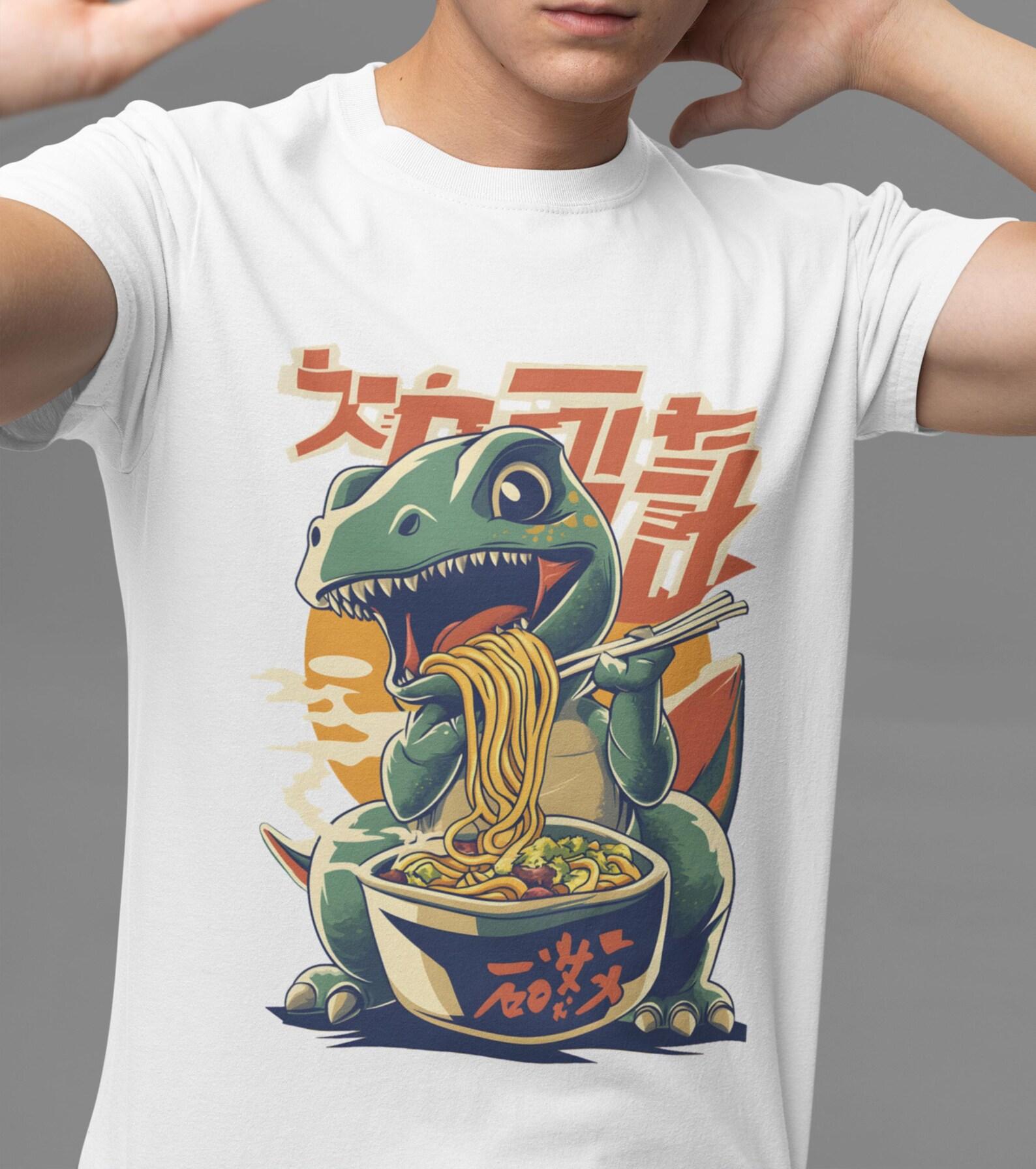 Dinosaur Ramen T-Shirt: Retro Japanese Kanji Graphic Tee S