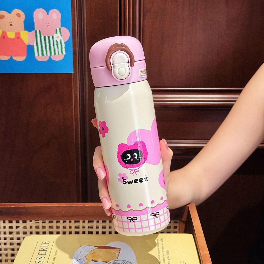 Mengqu Double Drink Straw Cup Stainless Steel Vacuum Double Drink Cup High Value Student Cup Exquisite Gift Water Cup