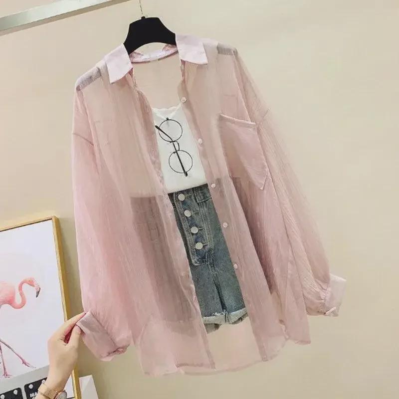 2024 Loose Mint Chiffon Cardigan: Korean Style Women's Long Sleeve Summer Jacket
