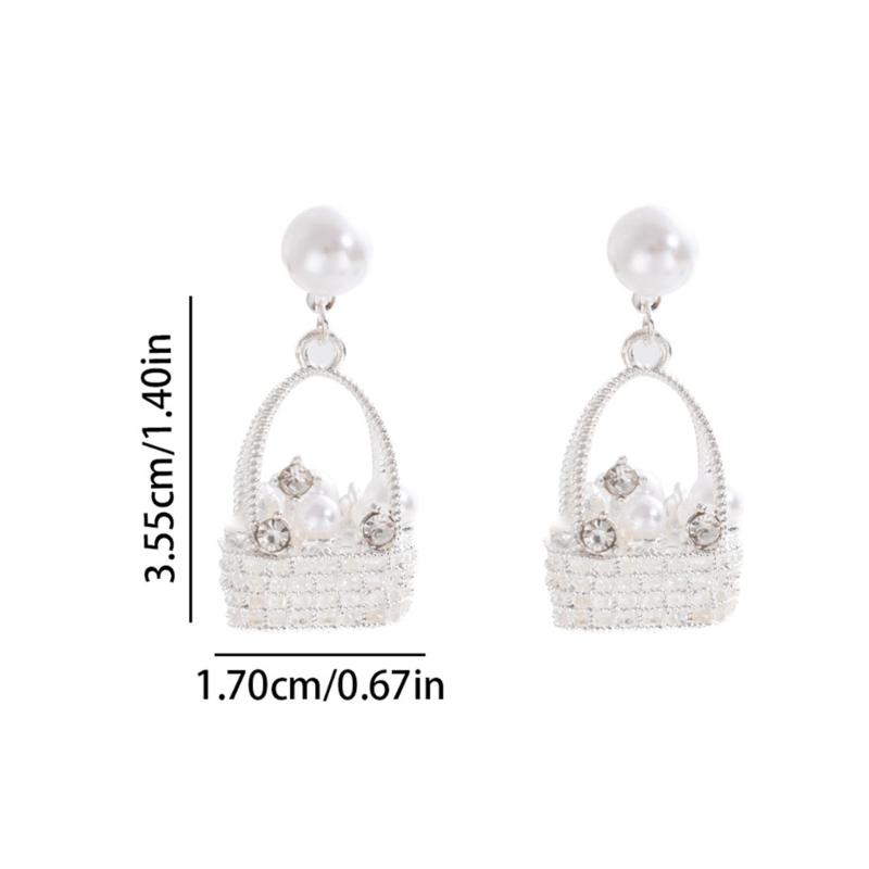 Stylish Alloy Woven Basket Earrings With Rhinestones And Pearls Retro Designs