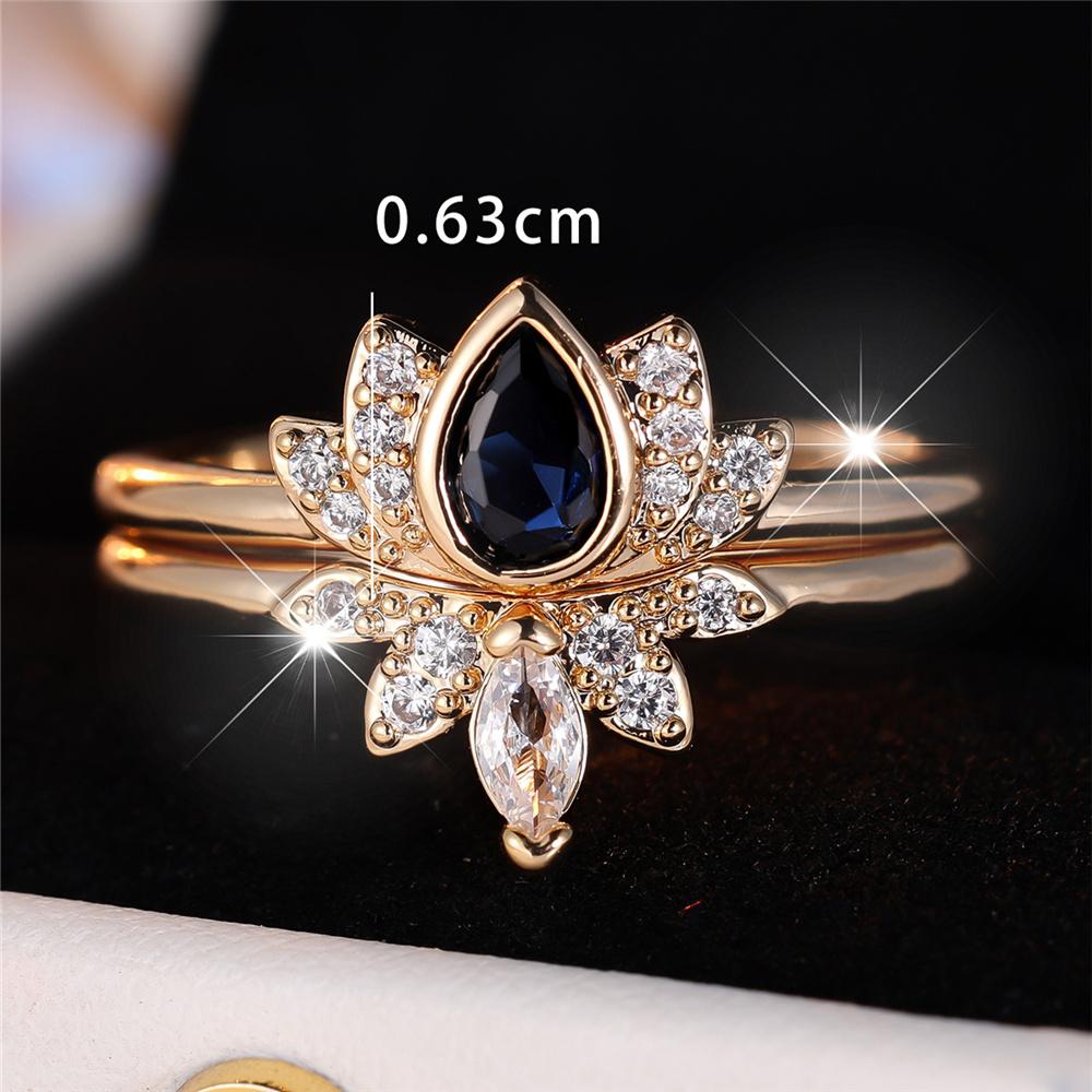 S Female CopperColor Blue Zircon Stone Water Drop Ring Set Vintage Gold Color Bridal Wedding Bands Party Jewelry For Women
