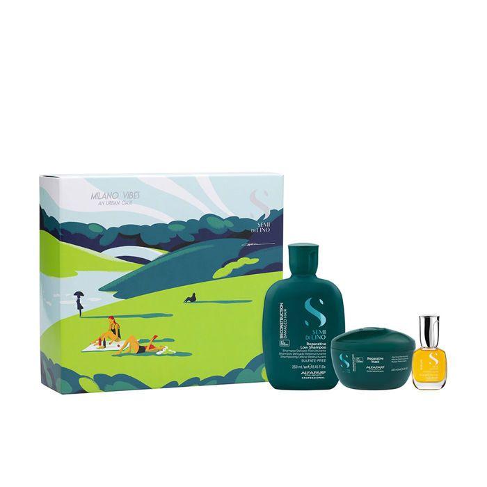 Alfaparf Semi Di Lino Reconstruction Kit For Damaged Hair Includes Reparative Low Shampoo 125 Ml Reparative Mask 200 Ml And Cristalli Liquidi 15 Ml