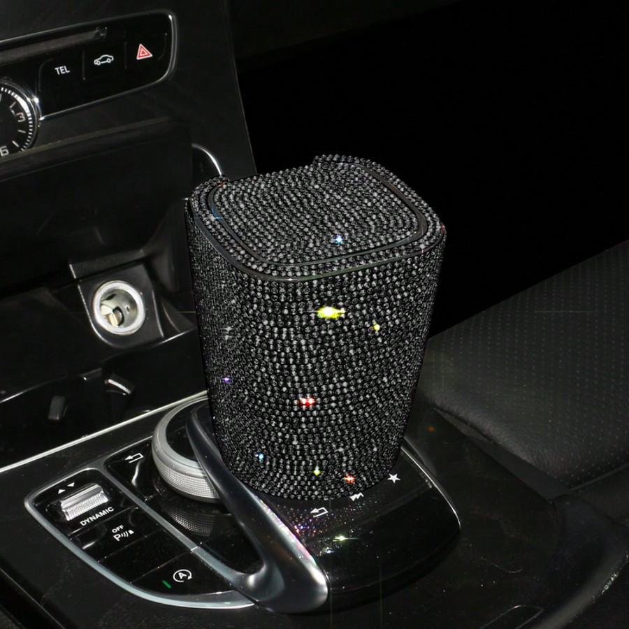 1pc Luxury Sparkling Crystal Ashtray with Lid, Glittering Cup Holder Design, Crystal Decorative, Portable Smokeless Cylinder