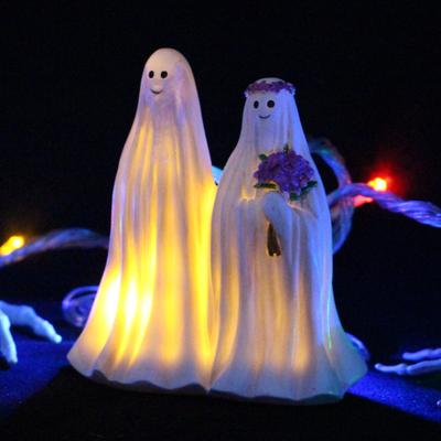 Statua Sposa Fantasma Luminosa di Halloween Sposo Bagliore Caldo Morbido Spettrale Luce Notturna da Esterno Interno Decorazione per Festa di Halloween