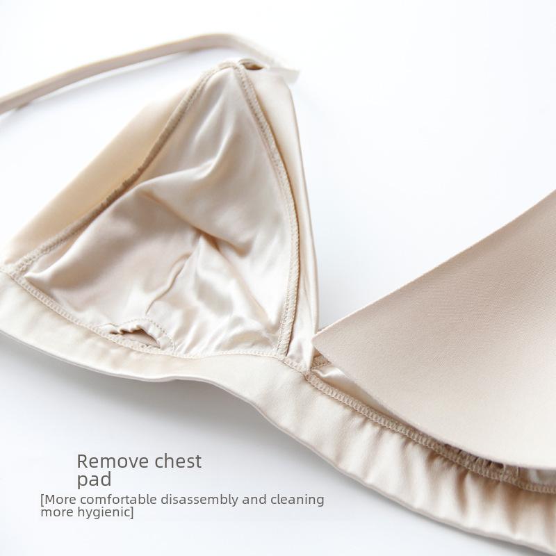 High-Quality Satin Silk French Triangle Cup Bra for Small Busts - Women's Mulberry Silk Summer Lingerie