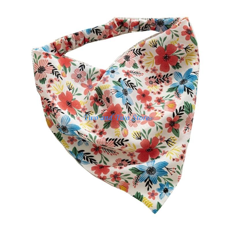 HX6F Floral Hair Bandanas Small Flower Print Head Kerchief Women Bandanas Hair Scarf Triangled Headband with Elastic Bands