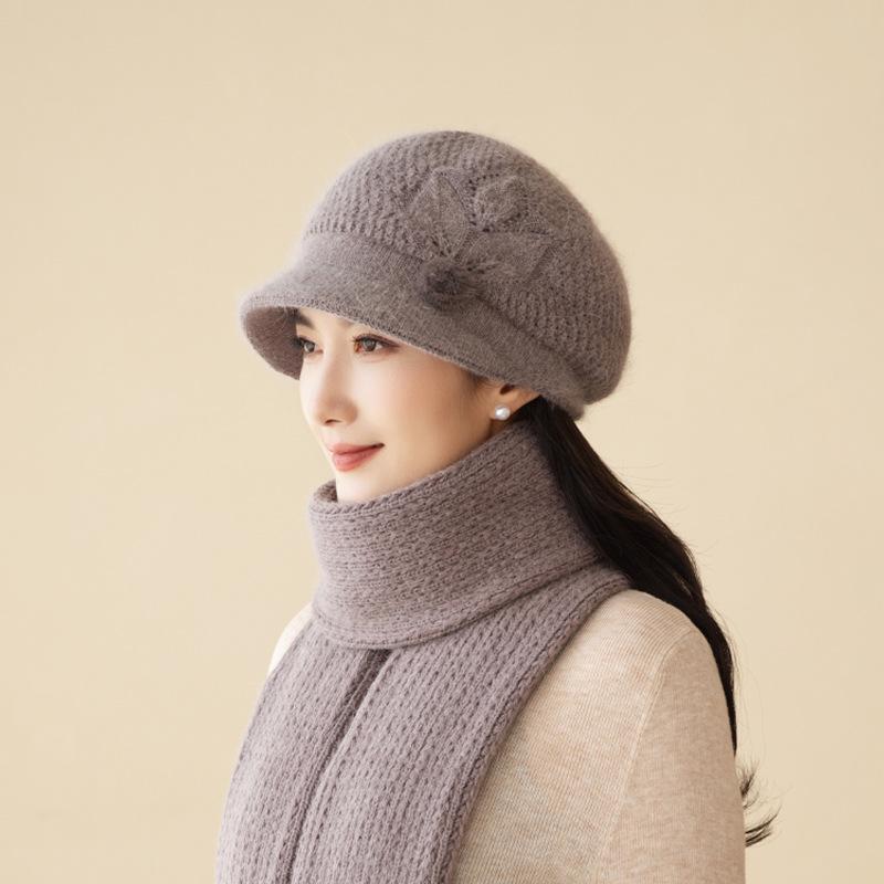 Ladies Hat Rabbit Fur Plush Warm Wool Hat Winter Middle-Aged And Elderly Mother Old Lady Scarf