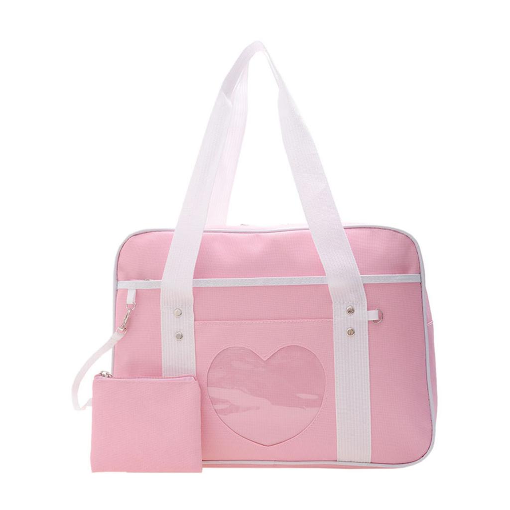 Handbag Portable Transparent Heart Pattern Large Capacity Nylon Material Soft Comfortable Shoulder