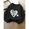 European Sizes Kids' Crewneck Sweatshirt | Plaid Heart Pattern, Sportswear and Casual Wear, Soft and Comfortable, Clothing, Teenagers