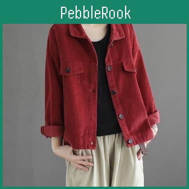 Women Short For Corduroy Jacket Spring And Autumn Solid Color Loose Casual Striped Coat With Lapel