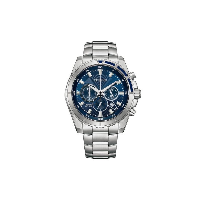 

CITIZEN 100m waterproof Quartz Steel Strap men s watch blue dial AN8201-57L синій