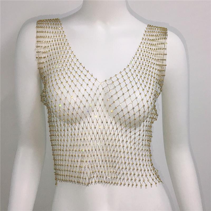 Europäisches & Amerikanisches Strass Ärmelloses Netzoberteil für Damen