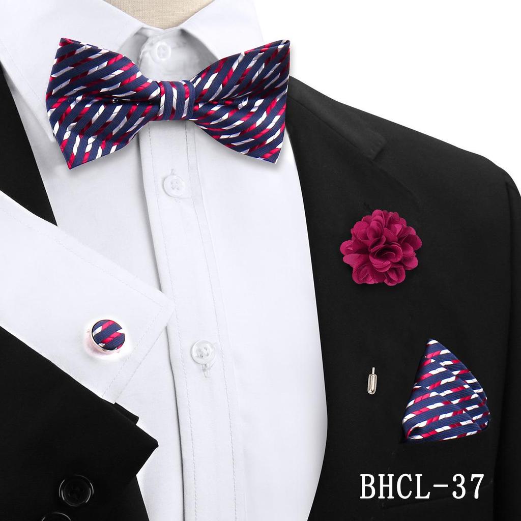 Korean Style 4-Piece Men's Bow Tie & Pocket Square Set for Weddings & Formal Events