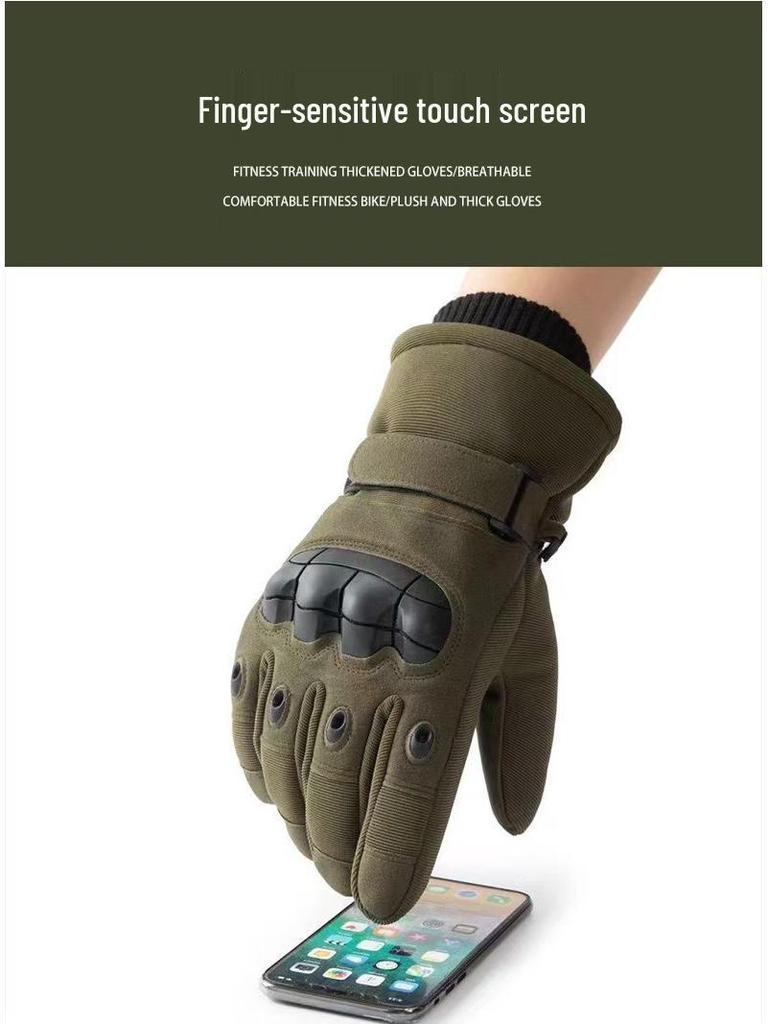 Men's Fleece-Lined Touchscreen Tactical Gloves: Winter Windproof Non-Slip Gloves for Outdoor Sports, Cycling, and Motorcycling.
