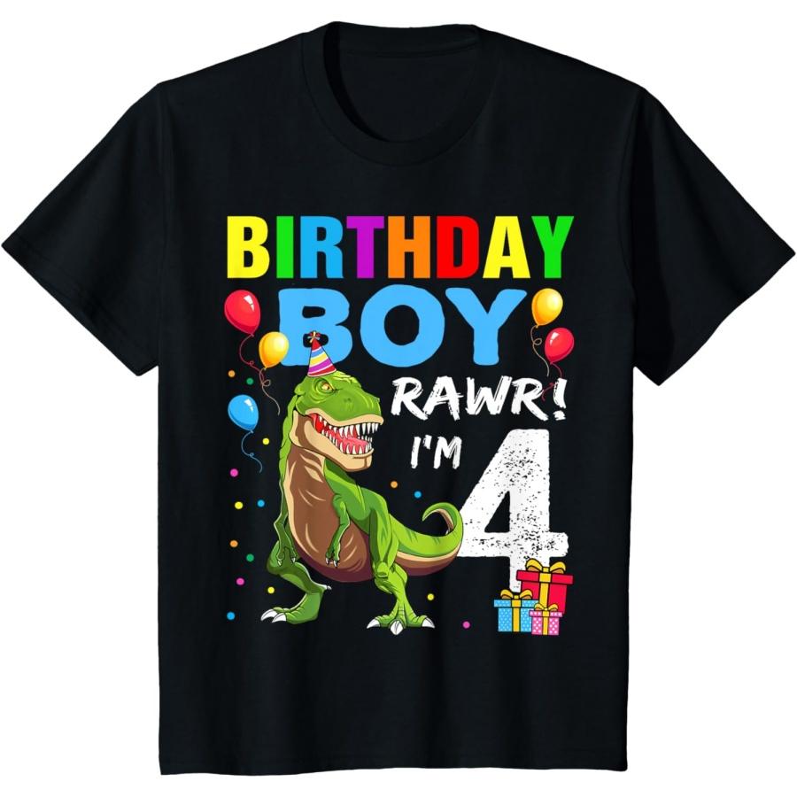 

Kids 4 Year Old Shirt 4th Birthday Boy T Rex Dinosaur Shirt T-Shirt XXXXXL чорний