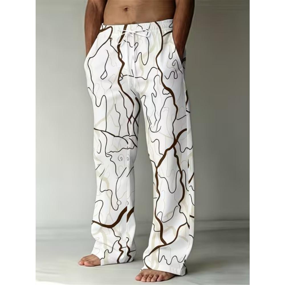 Men's 3D Simple Pattern Printed Baggy Casual Trousers, Elastic Drawstring Waist with Pockets, for Spring Summer Home Outdoor Vacation