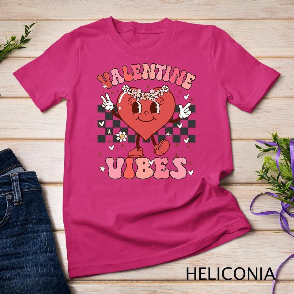 Groovy Checkered Valentine Vibes Valentines Day Girls Womens Unisex T-shirt 4 S