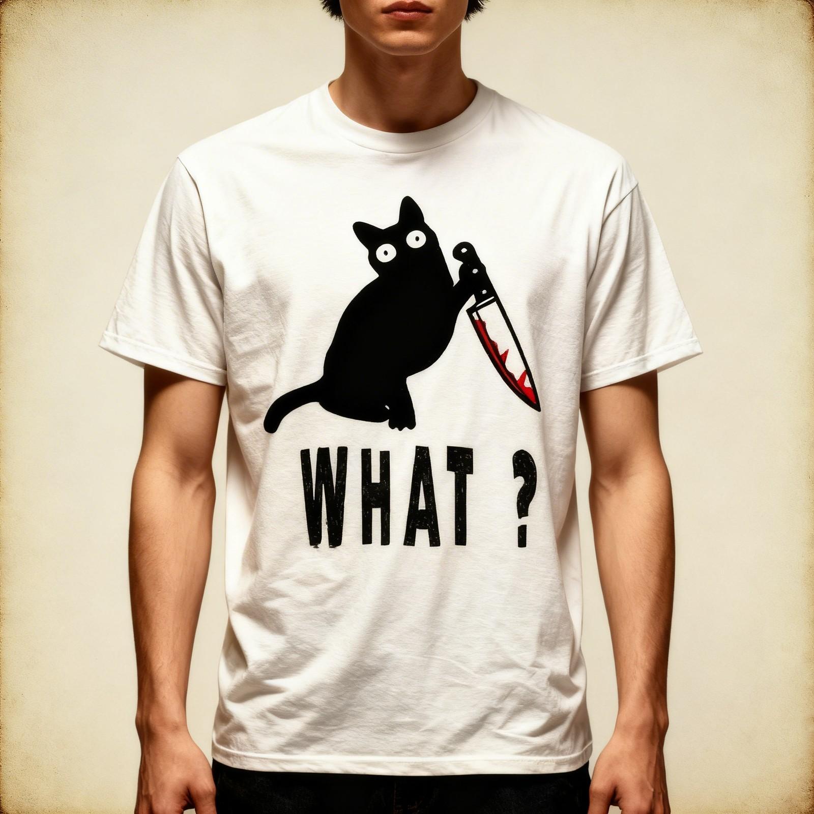 T-Shirt Lovers Cat What Black With Knife Cat Murderous Men s Gift Tee Cat Funny XL