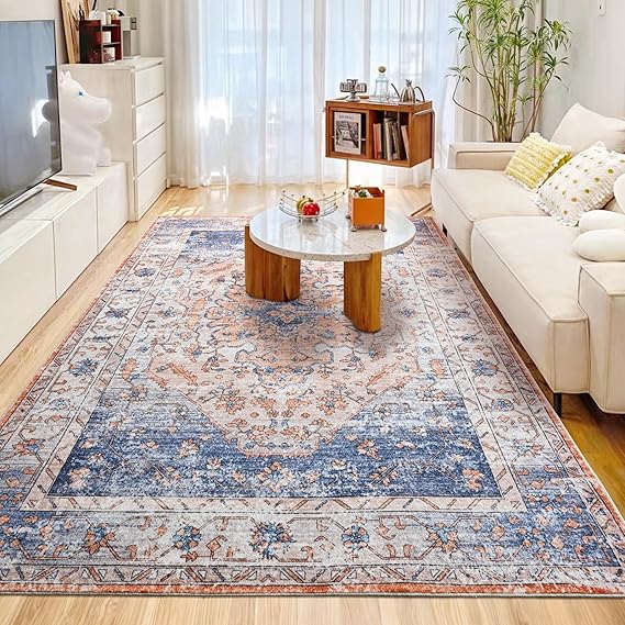 Large Area Rugs for Families: Stain-Resistant, Non-Slip, Washable Carpet for Living Rooms In Blue