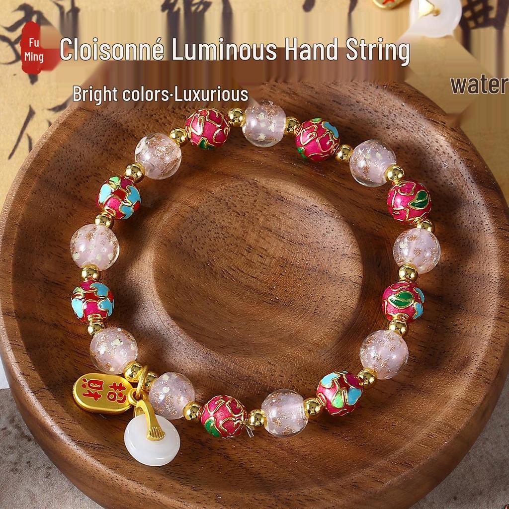 Cloisonné Enamel Floral Peace Buckle Bracelet - Luminous, High-End Jewelry for Women