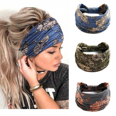 Damen Boho Stirnbänder Baumwolle Breite Turban Headwraps Rutschfeste Stretch Spa Haarbänder Workout Yoga Stirnbänder Bandage Running Bandana Haarschmuck