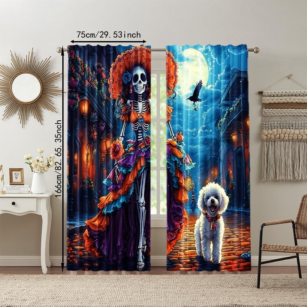 2 Pcs   Versatile Polyester Transparent Curtains for Home Decoration Day of the Dead for Use In Bedrooms and Living Rooms