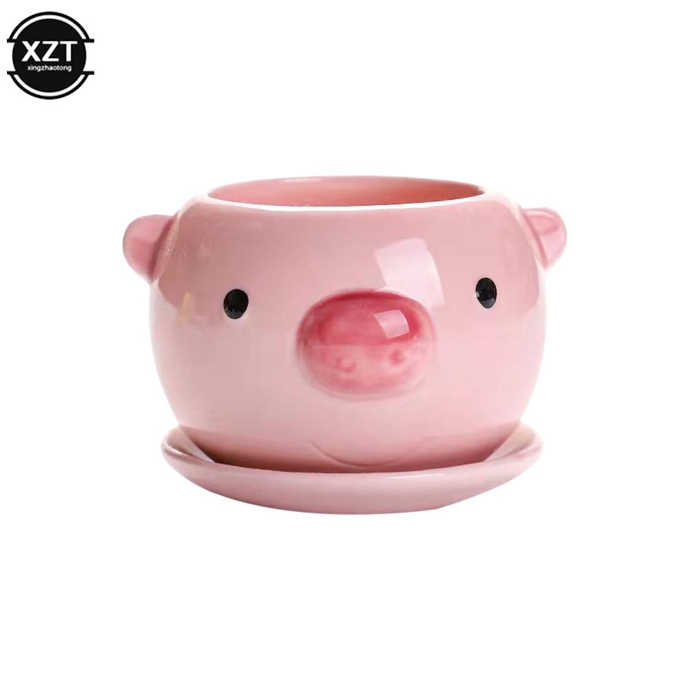 

Cartoon Pig Ceramic Flower Pots Colourful Round Plastic Plant Flower Pot Succulents Pot Garden Home Office Decor Nursery Pots