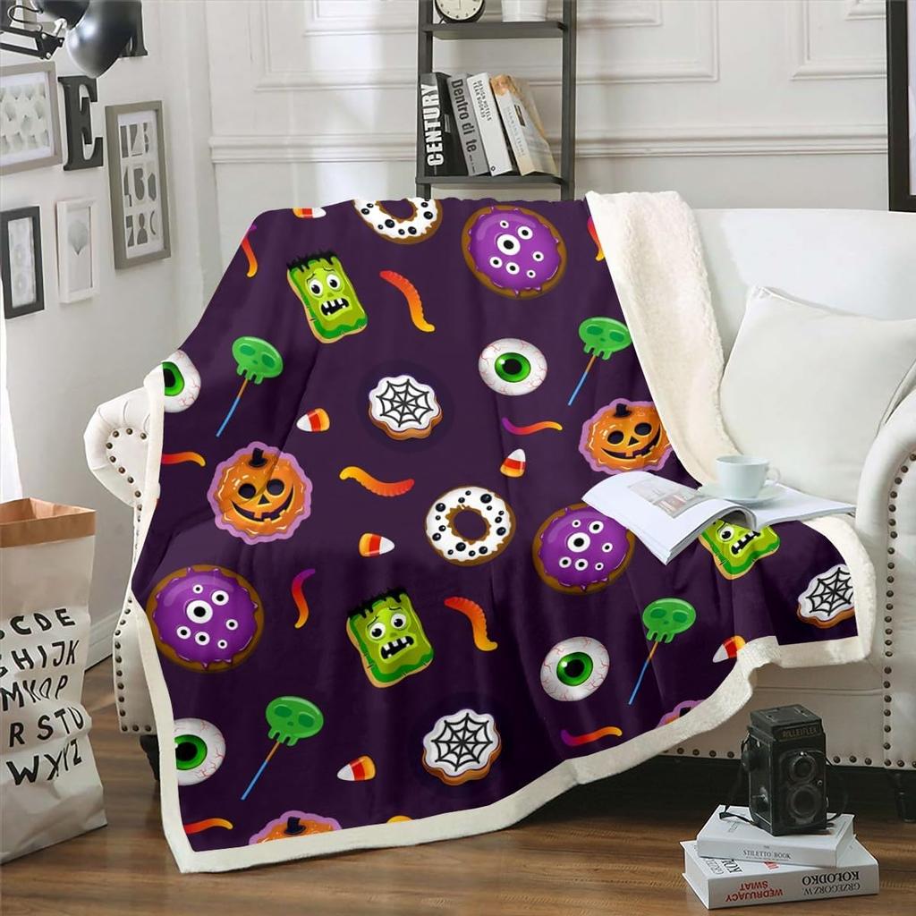 Halloween Ghost Blanket Soft Fleece Throw Pumpkin Spider Web Design Home Decor Party Gift Kids Room