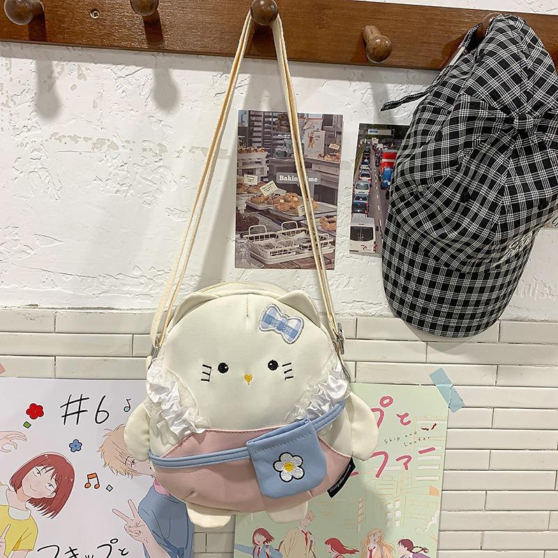 

Милая холщовая сумка с котиком, женская универсальная сумка-мессенджер, мультяшная наплечная сумка, студенческий рюкзак для отдыха и путешествий Pendant not included розовый