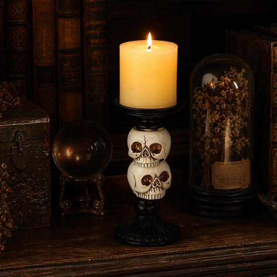 Dekoracja Halloween Gotycki Świecznik Kolumnowy Żywiczny Świecznik z Czaszką Kruka Wytrzymały Stojak