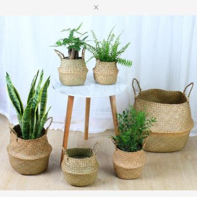 Rustic Seagrass Woven Basket: Decorative Flower Pot, Laundry Holder, Makeup Storage, with Handle