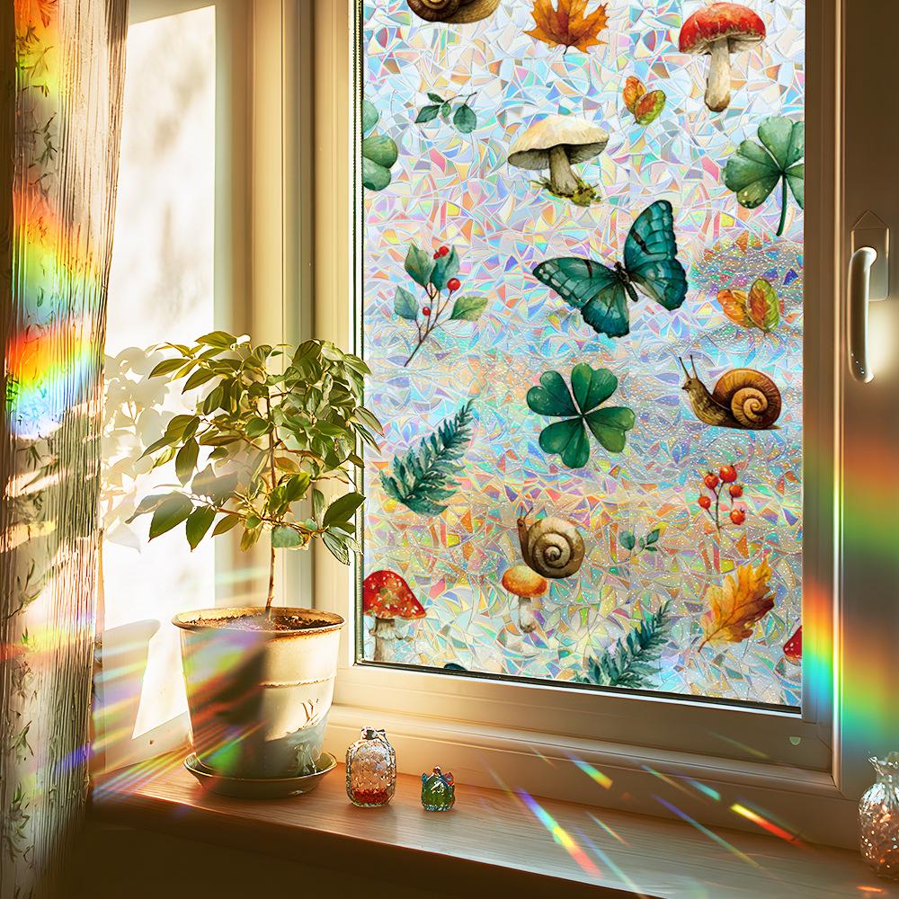 Laser-printed Forest Flora and Fauna Glass Door and Window Static Cling Decorative Stickers