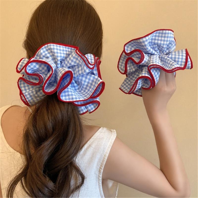 Elastic Checkered Scrunchie Gentle Hairband Fabric Hair Tie Elegant Hair Circle For Ponytails Updos Wrist Accessories