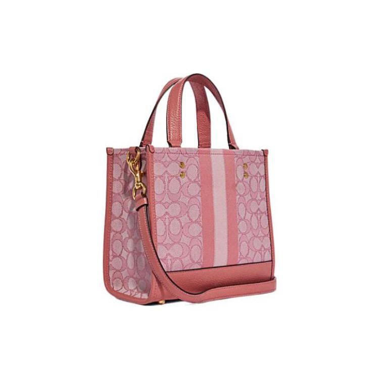 Coach Dempsey 22 Classic Stripe And  Logo Canvas And Leather Tote Bag Women tote Toffee-Pink C8417-IMTVT