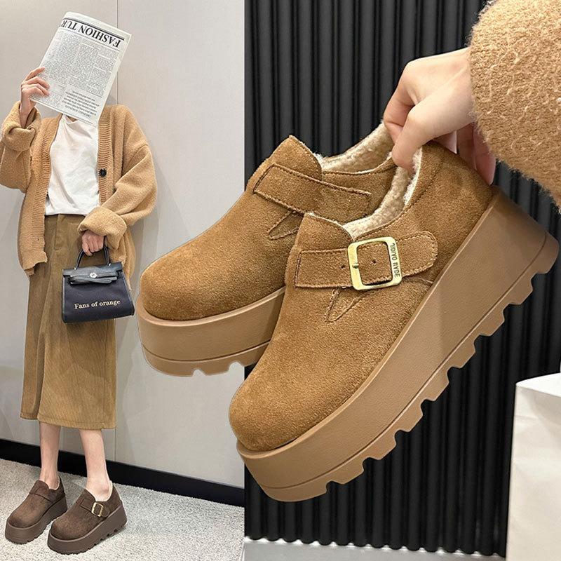 Leather thick-soled velvet women's snow boots new winter women's shoes loafers cotton shoes