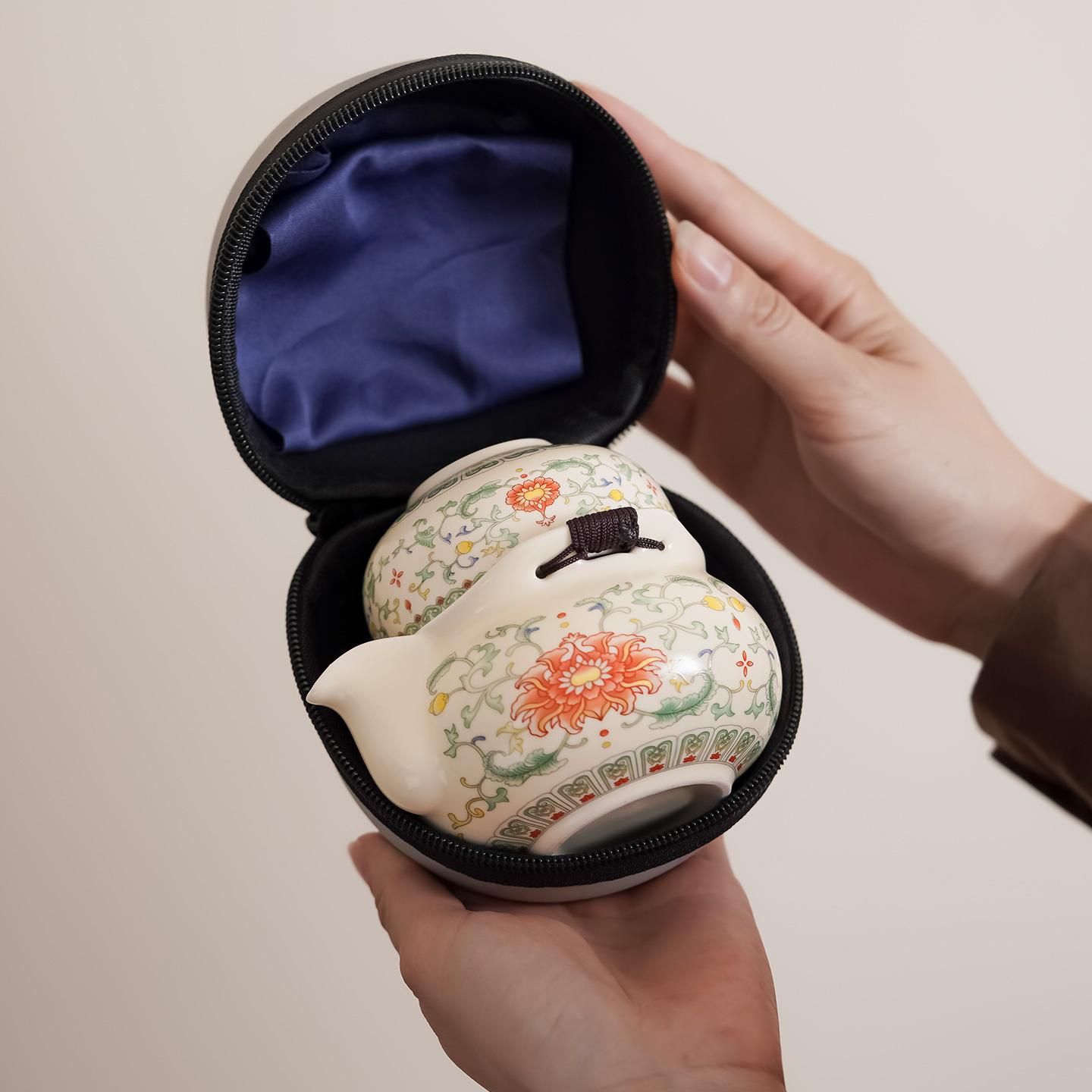 

Penguin Pot Travel Tea Set One Pot Three Cups Outdoor Portable Express Cup Ceramic Hand Grab Pot Teacup Gift