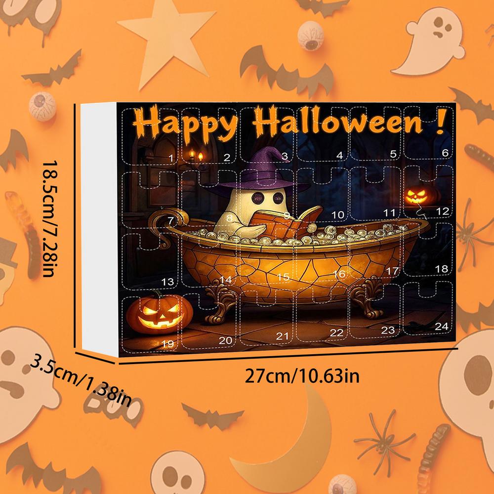 Halloween Countdown 24 Days Countdown Calendar With 2D Keychains Ghost Reading Book Decorations For Pencil Case Backpack