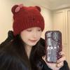 Cat Cartoon Knitted Hat With Embroidered Butterfly Bow For Winter Warmth And Windproof Comfort