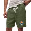 Men’s Casual Loose Fit Drawstring Waist Shorts with Hawaiian Beach Print Relaxed Linen Blend Summer Athletic Pants