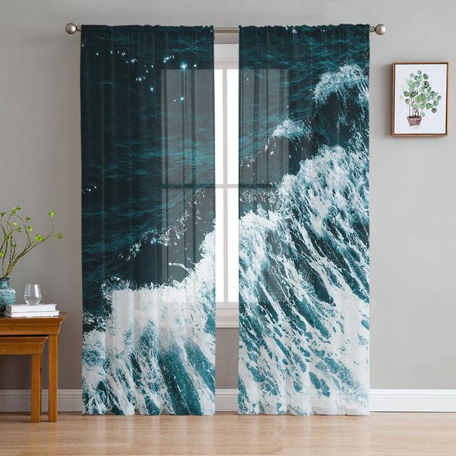 Finestre Rocciose Viste Mare Tende in Tulle Bianco Per Soggiorno Camera da Letto Camera Bambini Cucina Decorazione Finestra Tende Voile Trasparenti