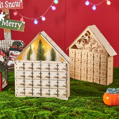 Wooden Christmas Advent Calendar with 24 Empty Storage Drawers House Shape Christmas Countdown Calendar Home